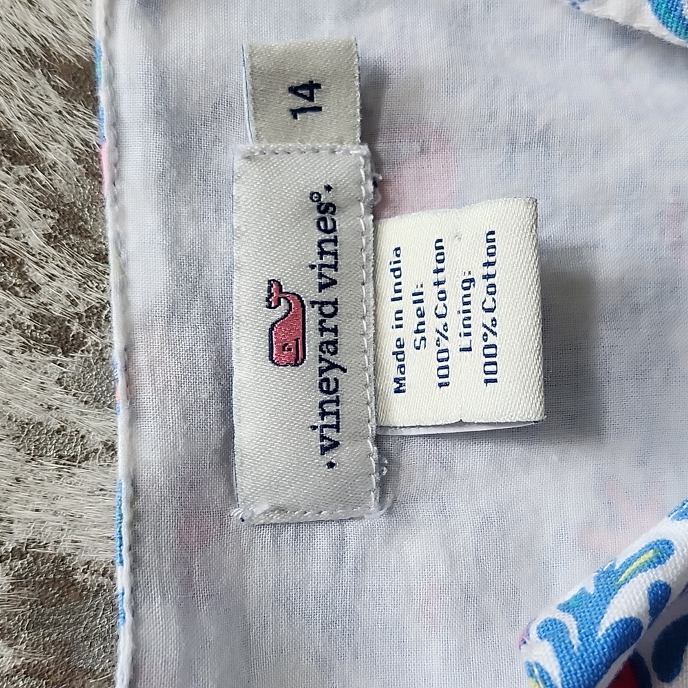 Vineyard Vines Blue Floral Flamingo Flutter Sleeve Tunic Dress Sz12 - Picture 2 of 7